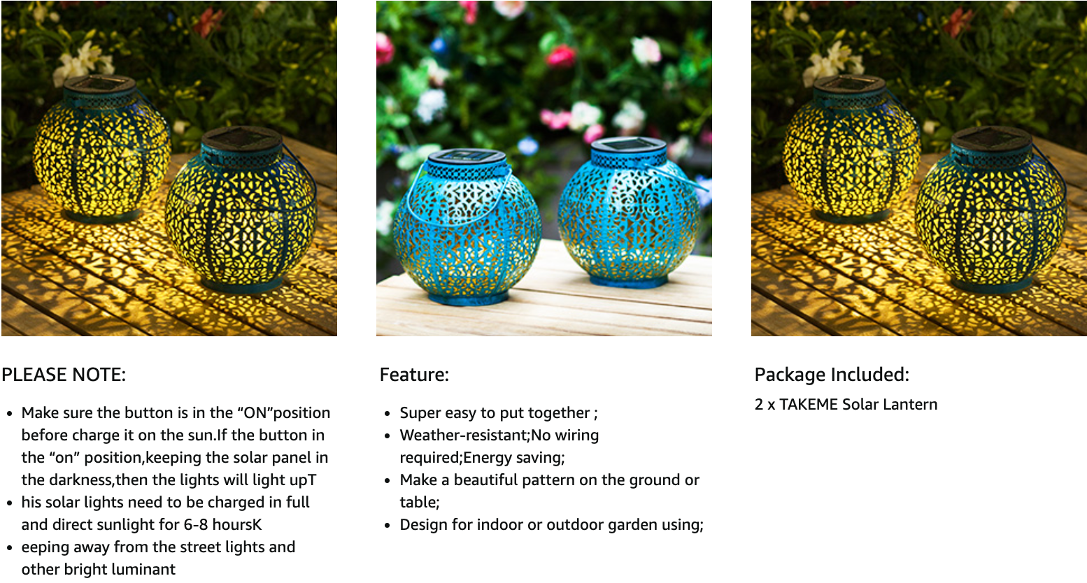 Solar Lanterns Outdoor Lights Waterproof Garden Lanterns