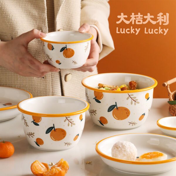Orange-themed Japanese rice bowl for home dining