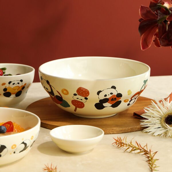 Ceramic deep plate with panda design for home use