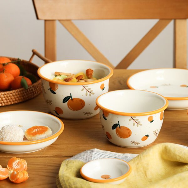 wholesale Japanese ceramic noodle bowl with orange pattern