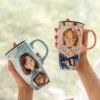 wholesale Large capacity ceramic mug with lid for girls, ideal for home and office use.