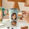 wholesale Cute ceramic coffee mug with lid, suitable for office and home.
