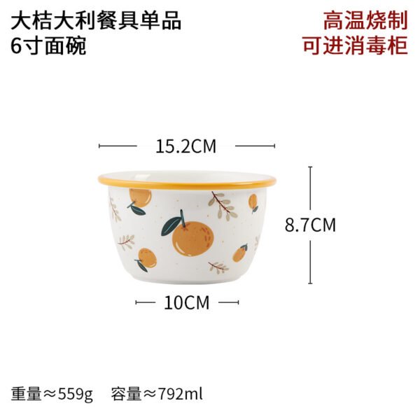 Orange-patterned ceramic bowl for noodles