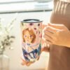 Stylish and functional ceramic mug with lid.