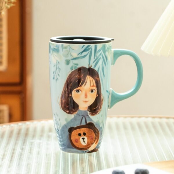 wholesale Adorable ceramic mug with lid, perfect for girls and daily coffee.