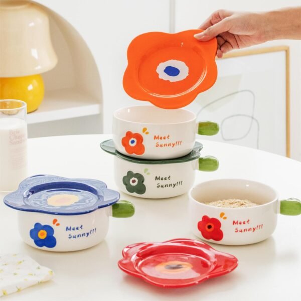 Wholesale flower ceramic noodle bowl with lid