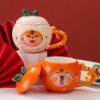 Cute tiger cartoon ceramic mug with lid, perfect for students and couples.