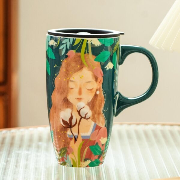 wholesale Large capacity girls’ ceramic mug with lid for home use.