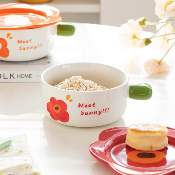 INS-style ceramic noodle bowl with lid