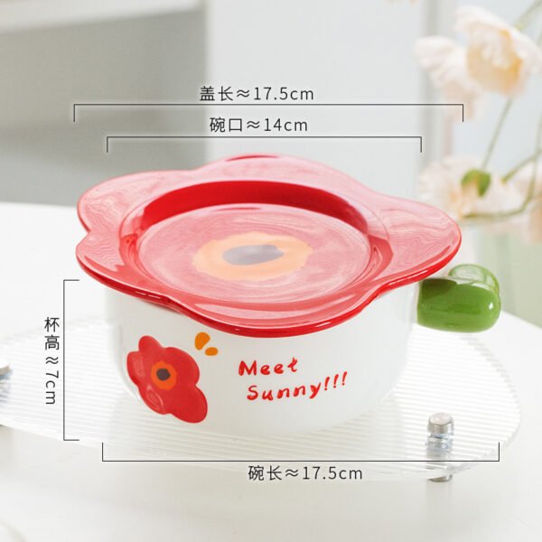 Flower noodle bowl with lid for home