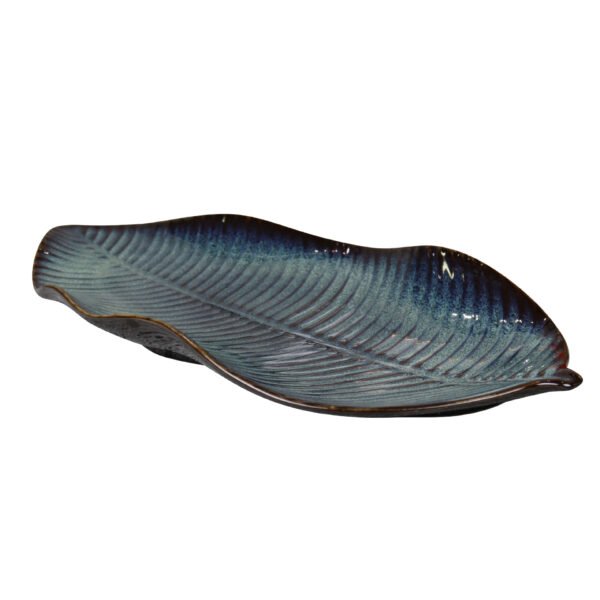 Artistic Japanese ceramic leaf plate for serving sushi