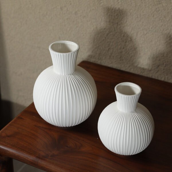 Small striped ceramic vase for office decor, available for wholesale suppliers