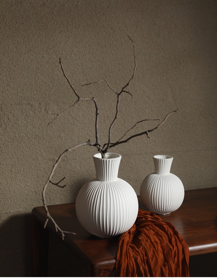 Striped Nordic ceramic vase for office decor, available for wholesale suppliers