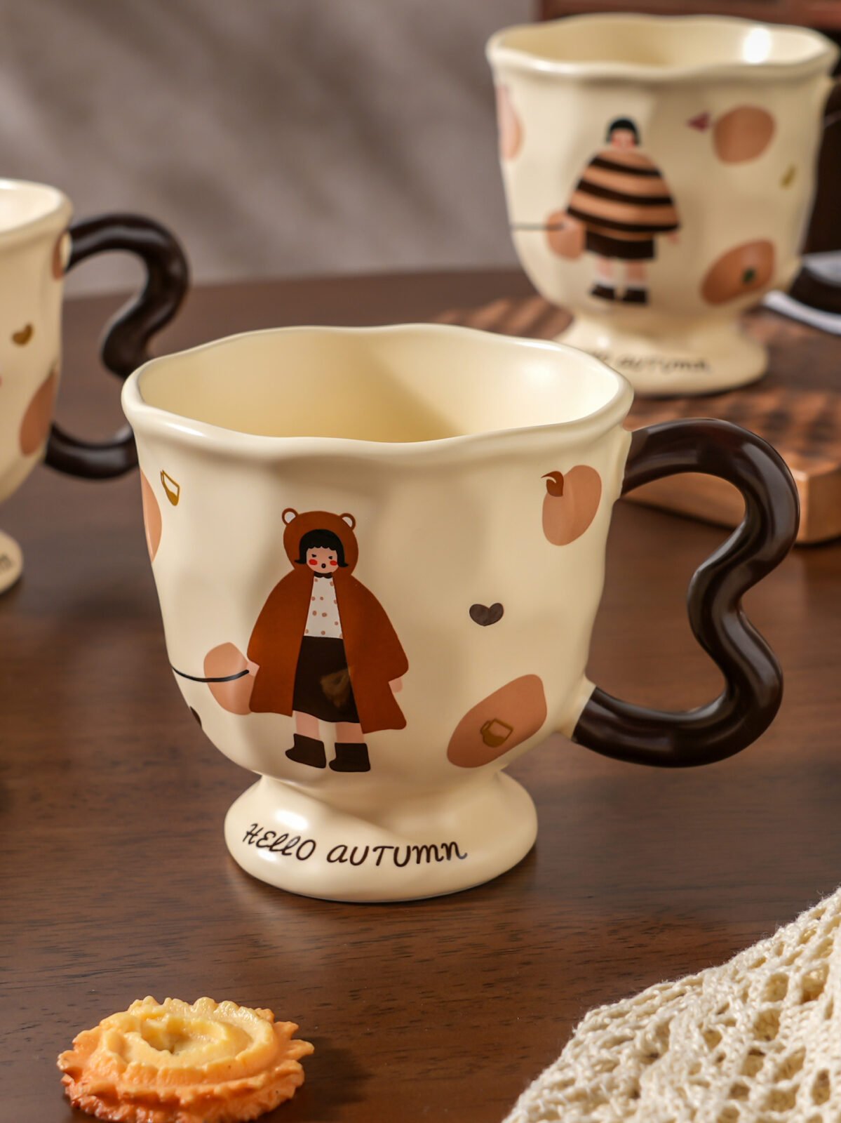 Ceramic mug for afternoon tea with vintage girl design