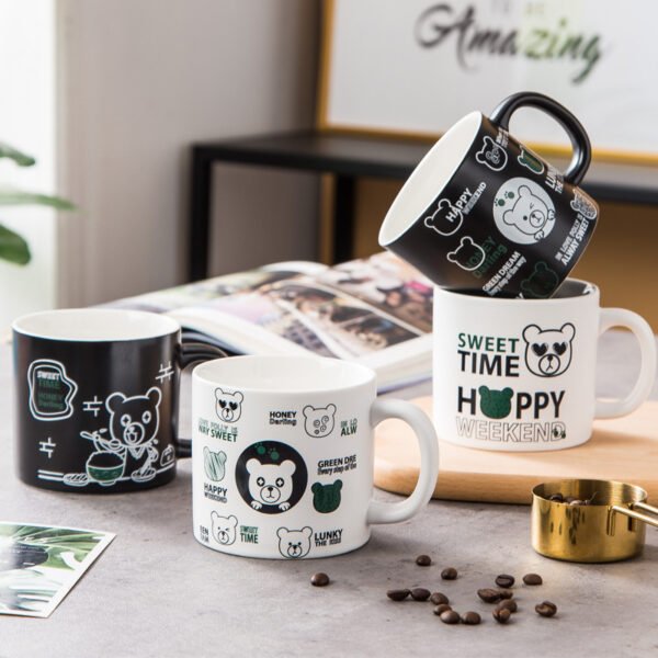 Cute ceramic graffiti bear mug for bulk orders.