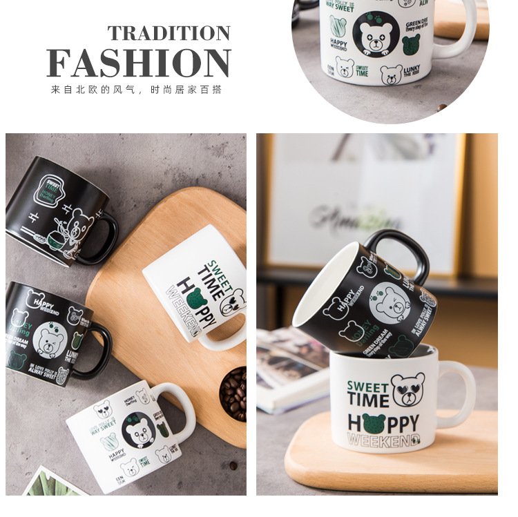 Bear-themed ceramic coffee cup for couples, bulk orders.