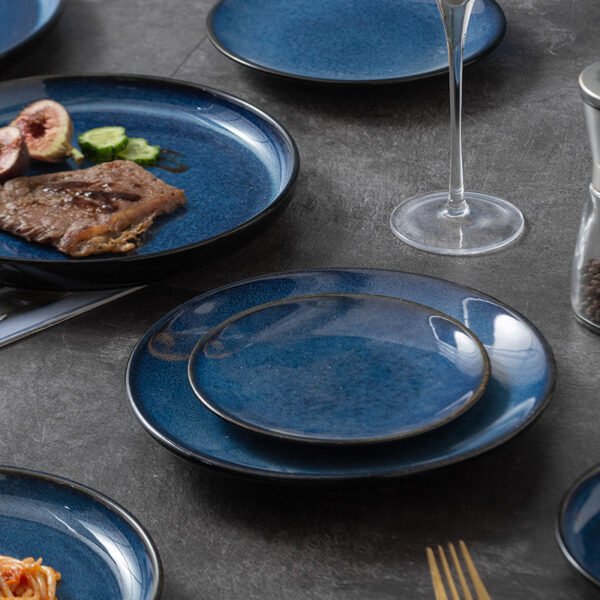 Japanese reactive glaze dinner plate in starry blue