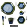 One-person vintage kiln-glazed dinnerware set, includes bowl, plate, and cup