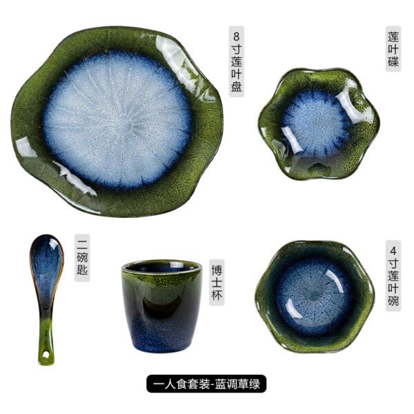 One-person ceramic dinnerware with vintage glaze, ideal for restaurant dining