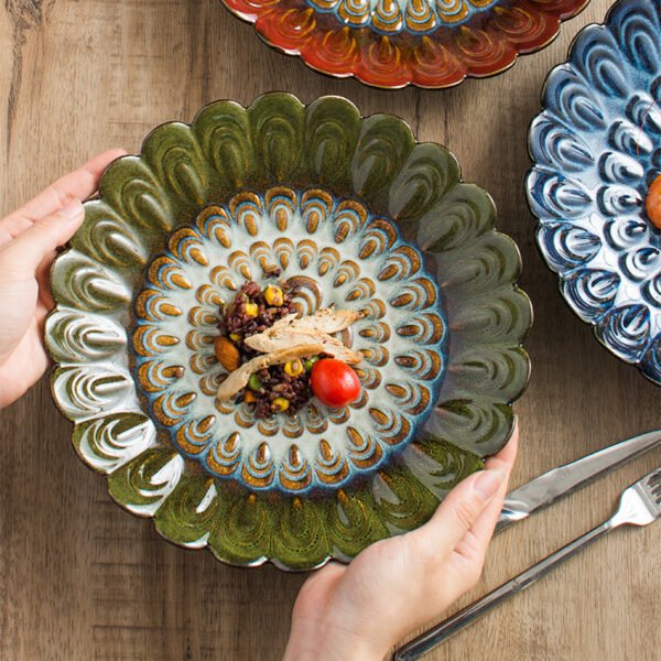 Unique ceramic plate with peacock relief