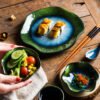 Single dining vintage ceramic set for hotels, one-person setting with kiln glaze