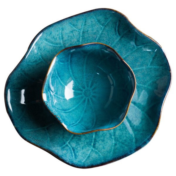One-person ceramic dinnerware with vintage kiln glaze, perfect for single diners