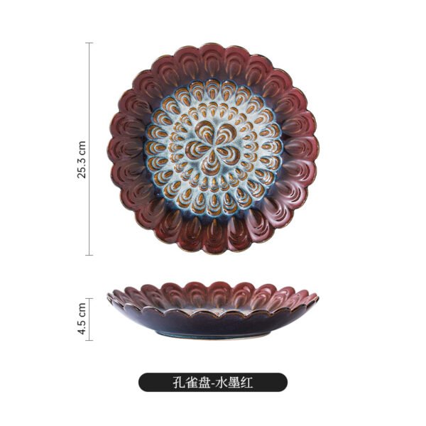 Peacock-inspired ceramic dish for serving