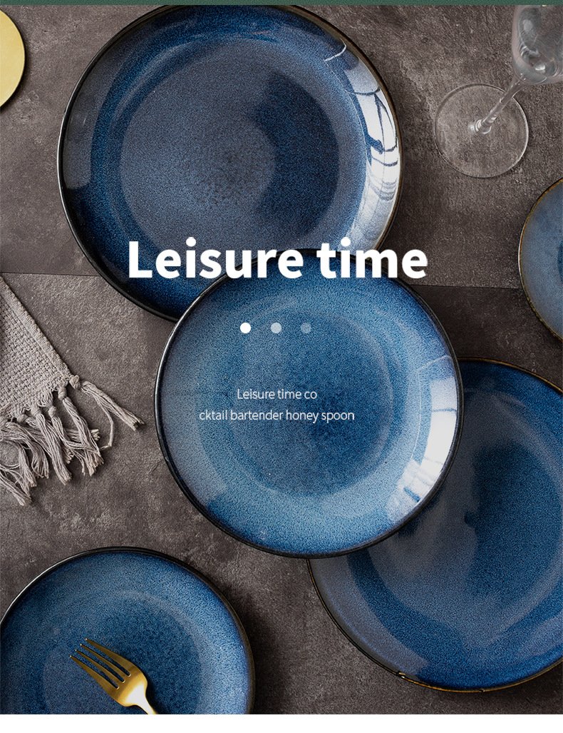 Japanese-style ceramic plate with starry blue reactive glaze