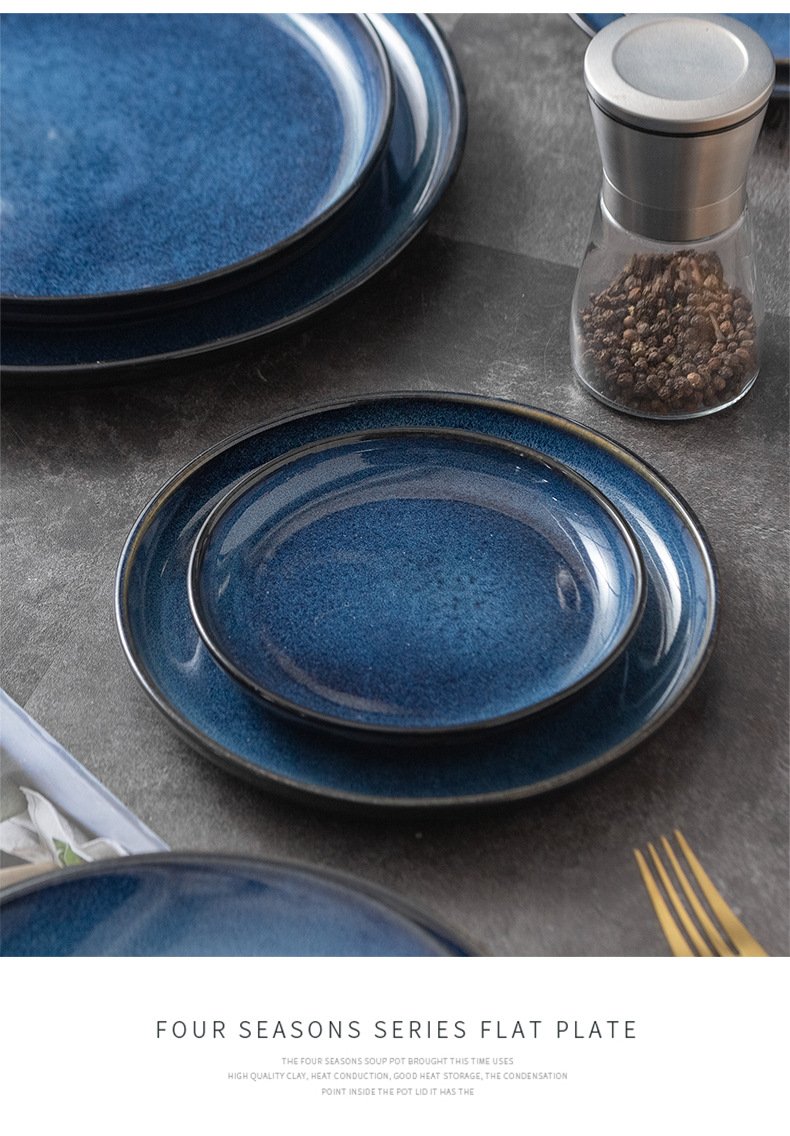 Japanese-style starry blue ceramic plate for restaurants
