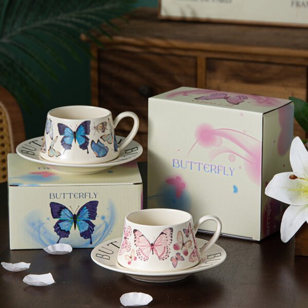 Luxury Butterfly Ceramic Coffee Cup with Saucer - 270ML
