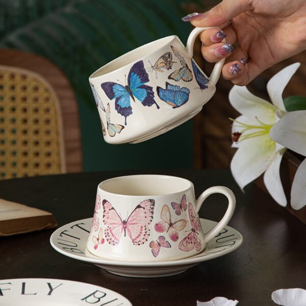 Pink Butterfly Coffee Cup and Saucer Set - 270ML