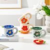factory wholesale Danish floral ceramic coffee mug with lid in blue
