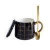 factory wholesale Stylish black ceramic coffee mug with grid design