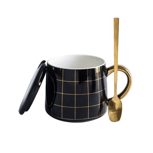 factory wholesale Stylish black ceramic coffee mug with grid design