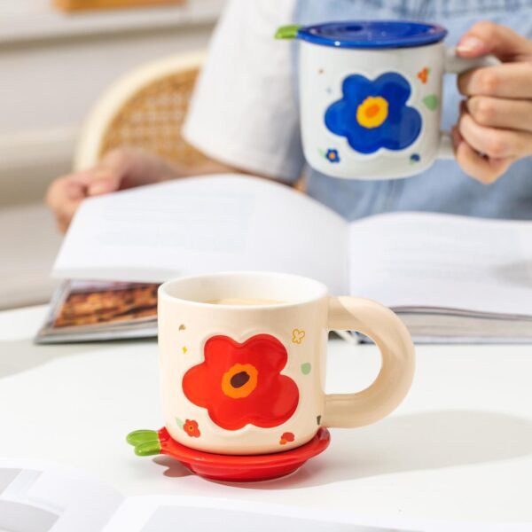 factory wholesale Green Danish floral ceramic coffee mug with lid