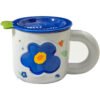 Ceramics factory wholesale Danish orange floral ceramic coffee cup with lid