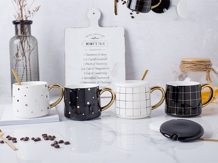 wholesale Nordic-inspired white ceramic mug with dots