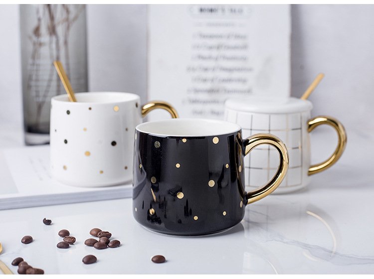 factory wholesale 300ml black and white ceramic cup with geometric design