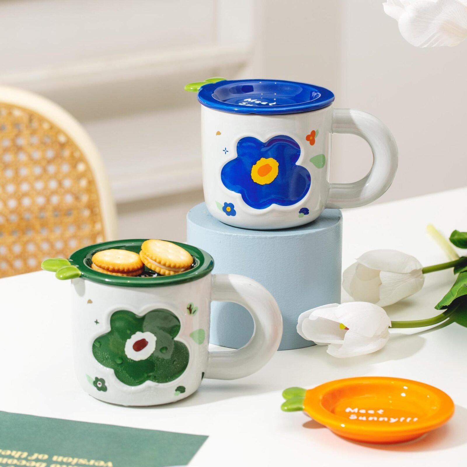 ceramics wholesale Danish-inspired floral coffee mug in blue