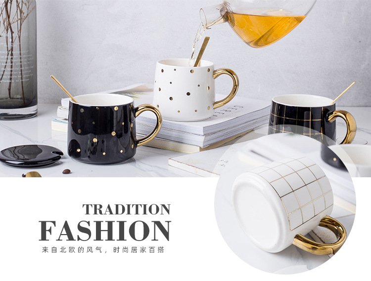 wholesale Nordic ceramic coffee cup in black with dots