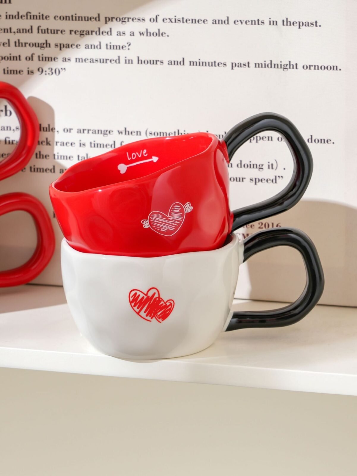 Classic ceramic tea mug with heart handle