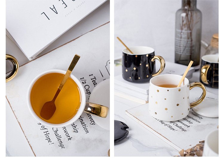 wholesale White ceramic mug with grid pattern and lid