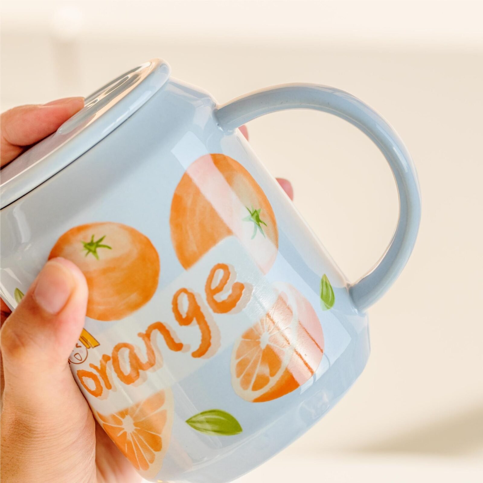 Ceramic cup with lid and straw