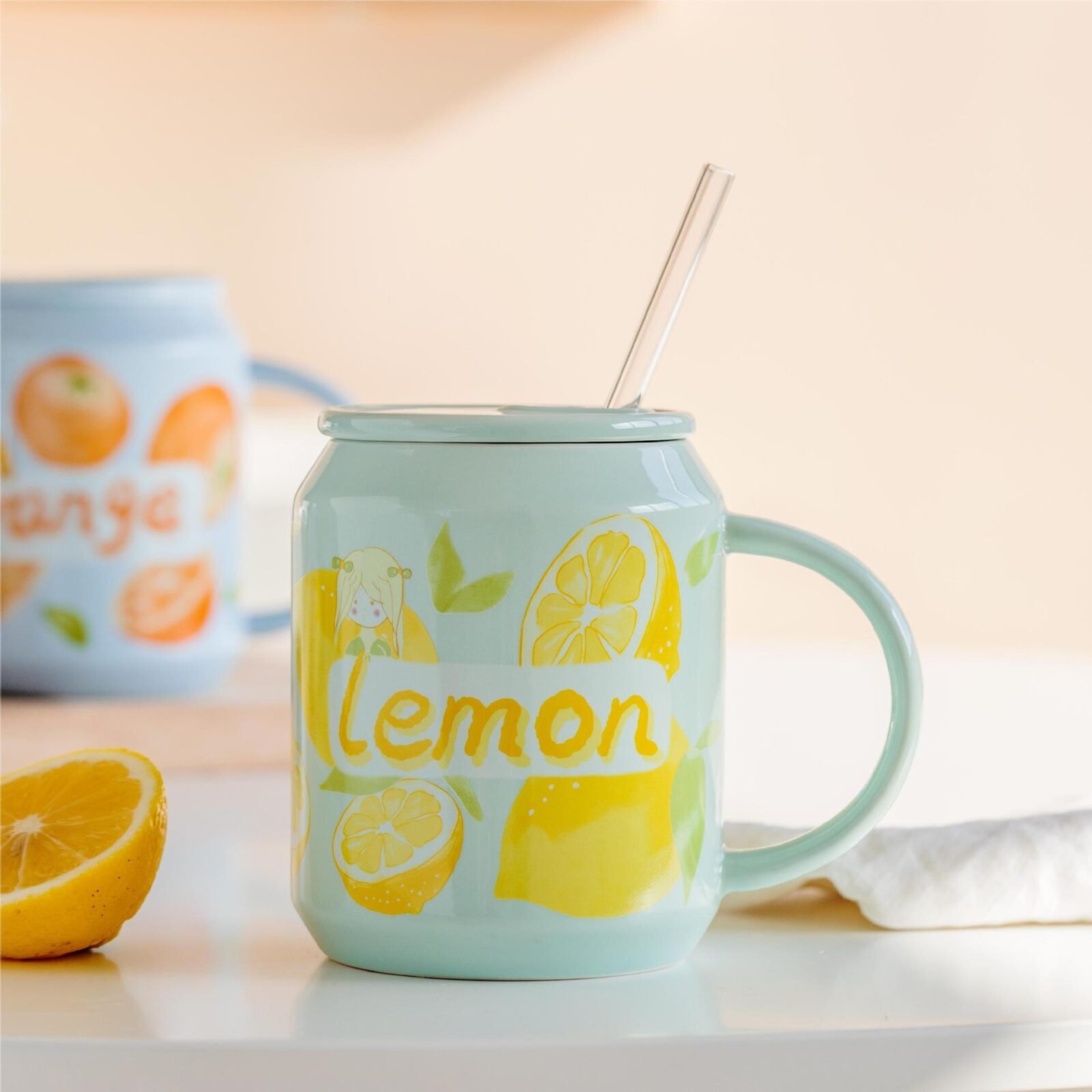 Lemon-shaped ceramic cup