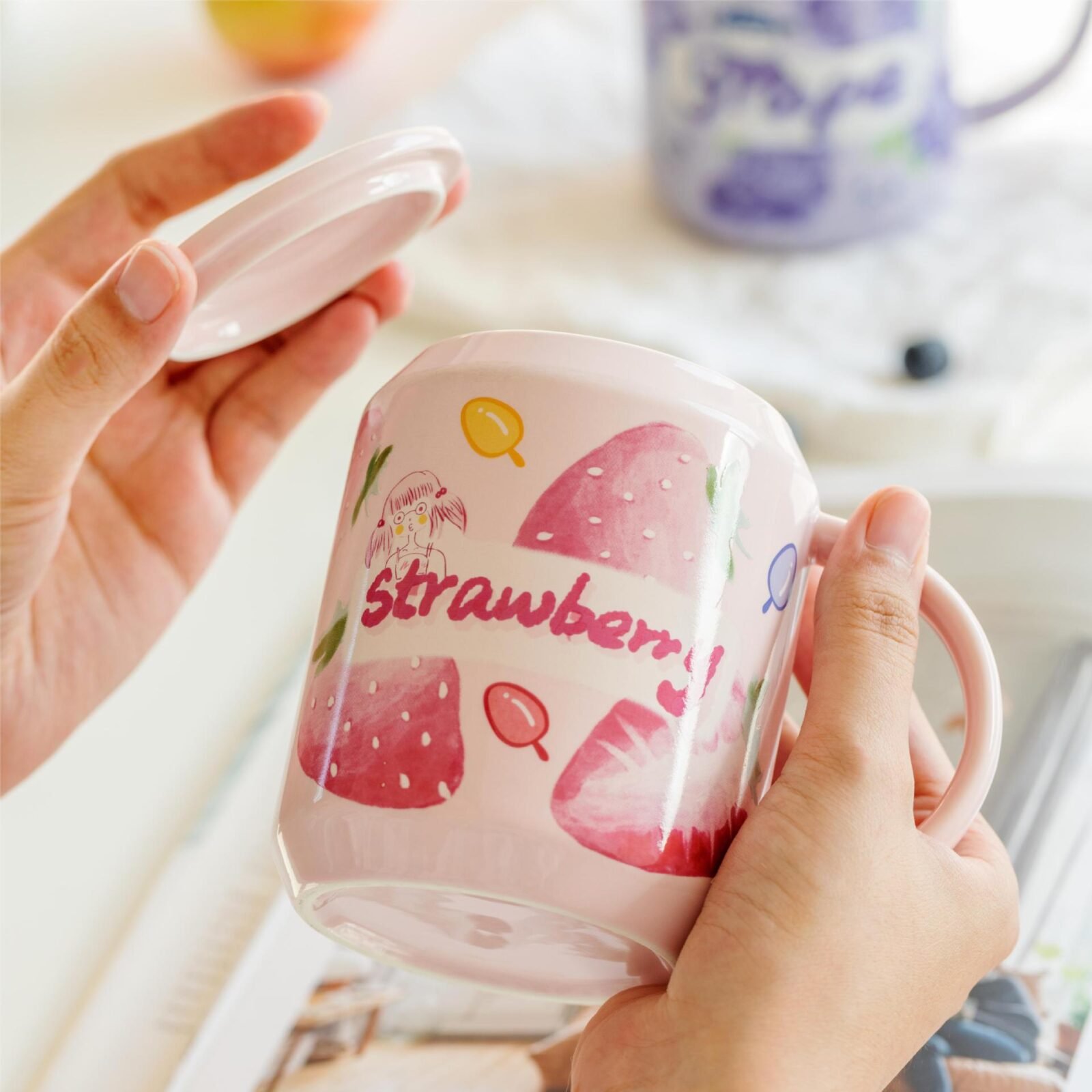 Strawberry-themed ceramic mug