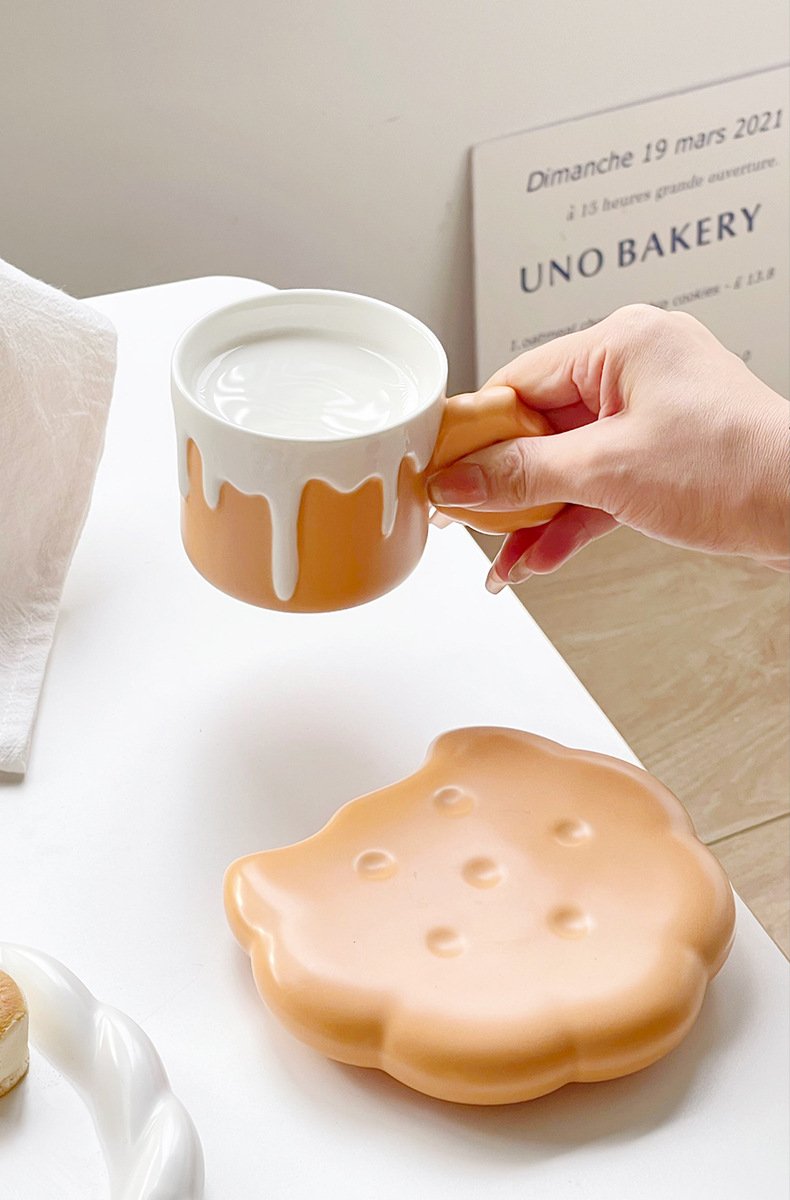 Brown Ceramic Cookie Coffee Mug for Women