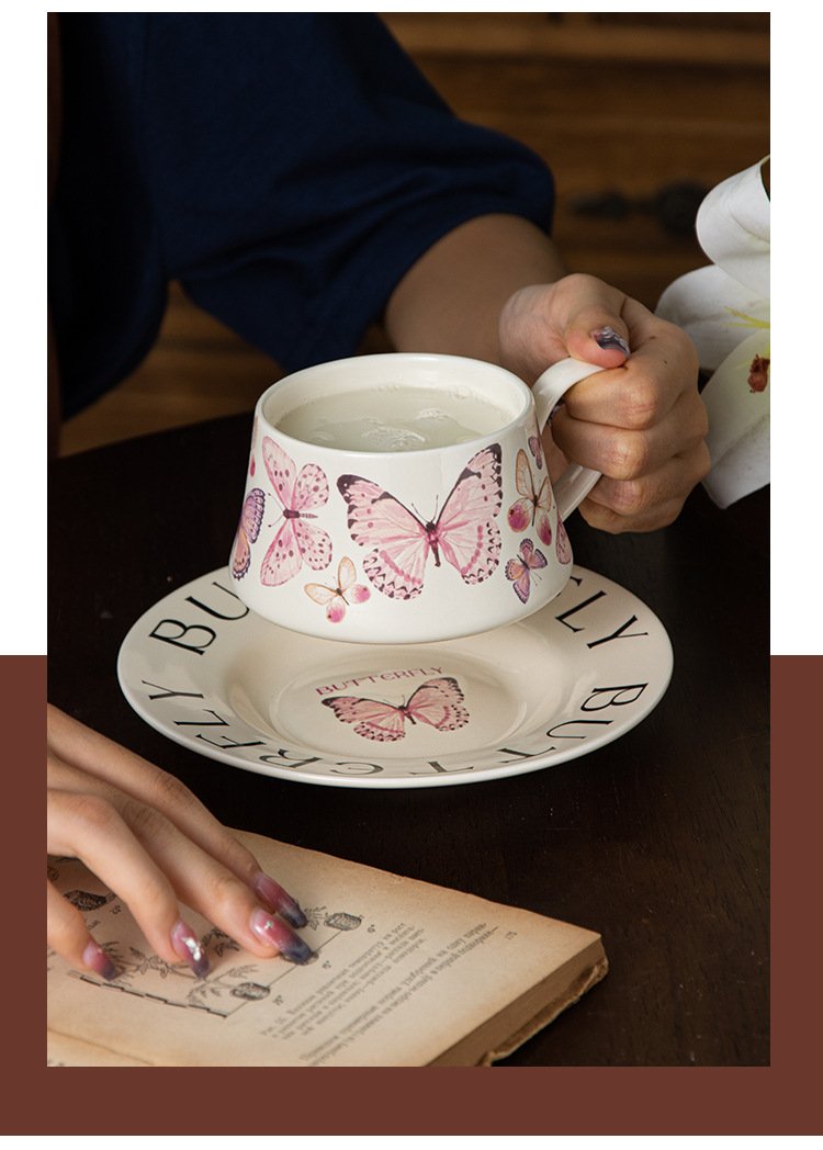 Blue Ceramic Coffee Mug with Saucer - High-End Gift