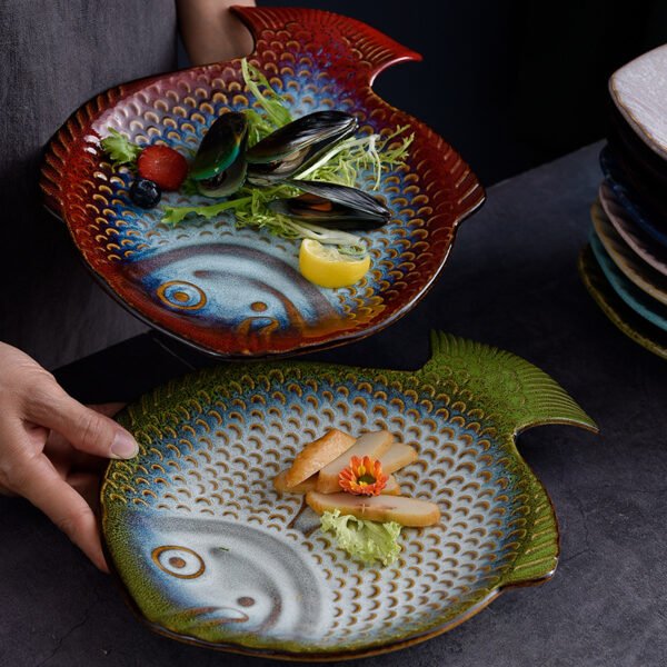 Chinese ceramic fish-shaped plate for sushi and Asian dining
