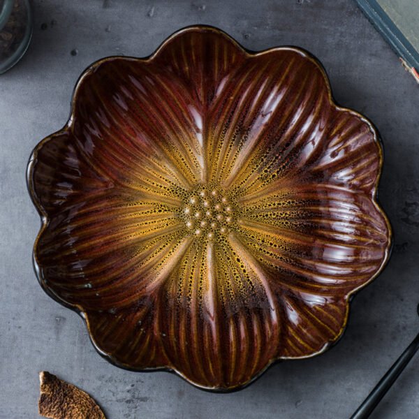 Kiln-Glazed Floral Ceramic Plate for Tableware