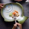Vintage-style fish plate for sushi, kiln-glazed Chinese ceramic